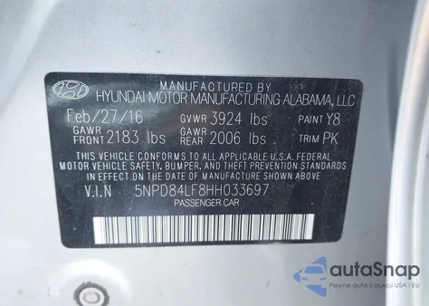 2017 Hyundai Elantra Se z USA, uszkodzony, nr VIN 5NPD84LF8HH033697